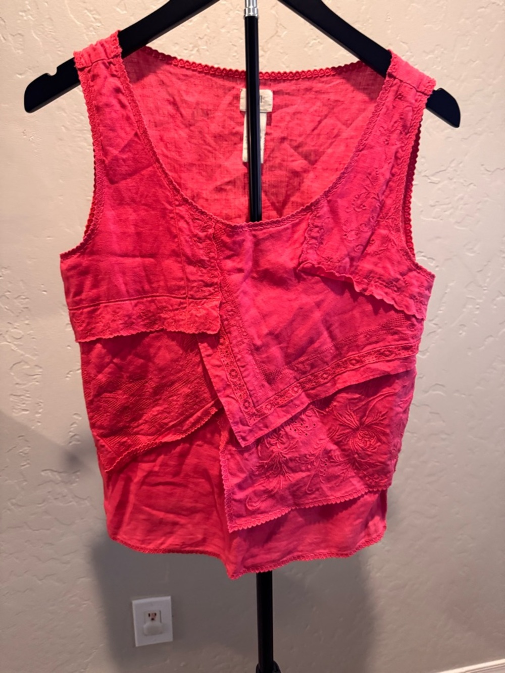 J. Jill Hot Pink Patchwork Embroidered Sleeveless Tank 100% Linen